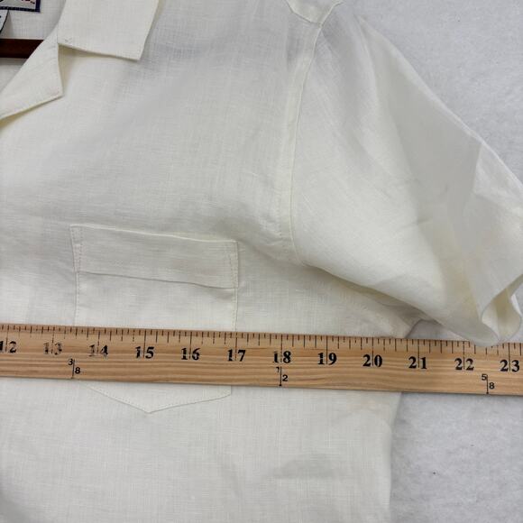 Caribbean Joe Blouse Top Womens Size L White Linen Button Up Short Sleeve - Picture 7 of 10